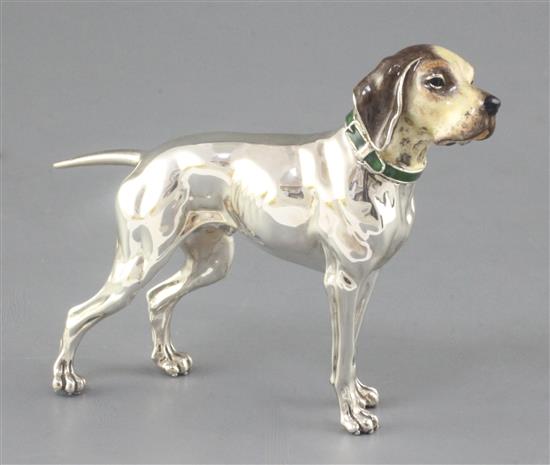 An Italian Saturno silver and enamel miniature model of a dog,